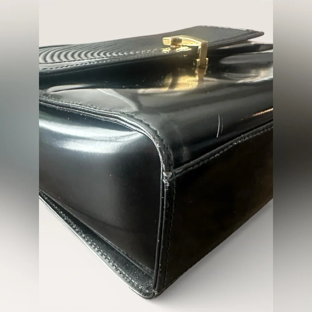 Tiffany & Co Vintage Classic Black Patent Leather Top Handle Bag Made in Italy
